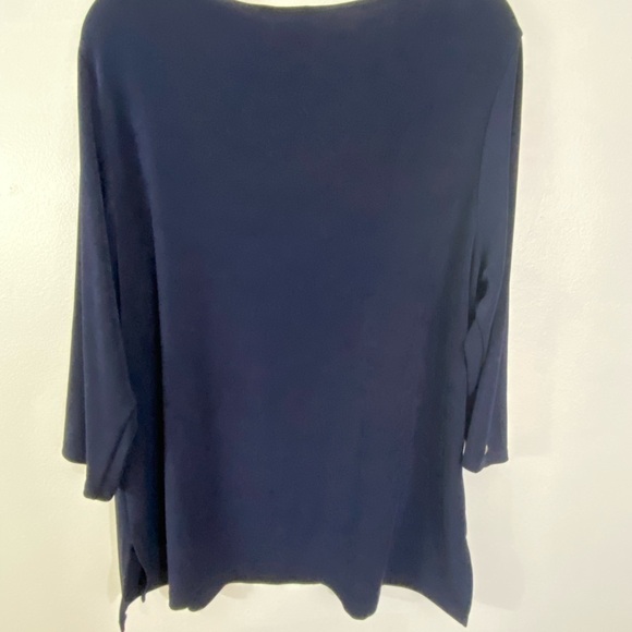 Chico’s Travelers Midnight Blue Top Studs Slinky Scoop Neck Size 2 Medium 12 - Picture 3 of 10